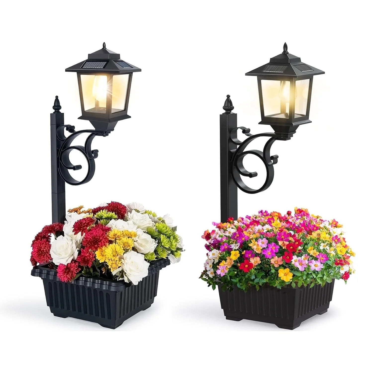 HOODINK 2 Pack Solar Lamp Post Light with Planter, 3000K Waterproof 2 in 1 Outdoor Flower Pots fo... | Walmart (US)