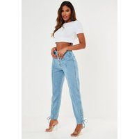 Light Blue Button Fly Lace Up Mom Jeans | Missguided (US & CA)