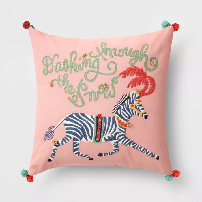 Embroidered Zebra Holiday Square Throw Pillow - Opalhouse™ | Target