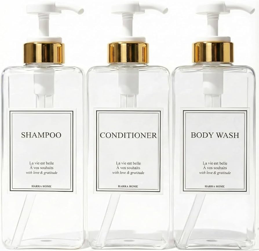 Modern Gold Design Shampoo and Conditioner Dispenser, Large 27oz Shower Soap Dispenser, Set of 3 ... | Amazon (US)