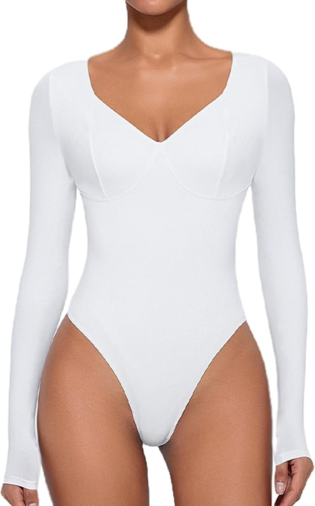 Avidlove Bodysuit for Women Long Sleeve Double Lined Tank Top V Neck Bodysuit Tummy Control Shape... | Amazon (US)