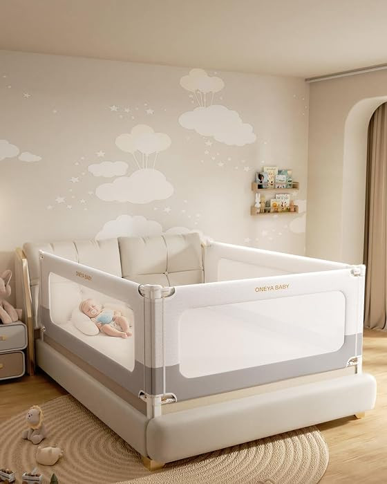 3 Piece Full Size Bed Rails for Toddlers, No-drill Needed Baby Bed Rail Guard with Height Adjusta... | Amazon (US)