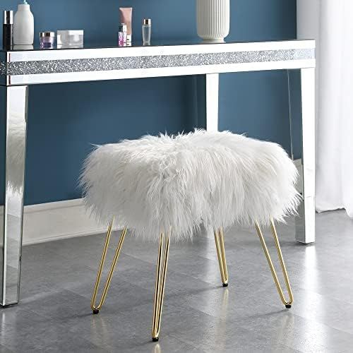 Comfortland Fuzzy Stool for Makeup Desk for Dressing Room, Fluffy White Faux Fur Vanity Chair for... | Amazon (US)