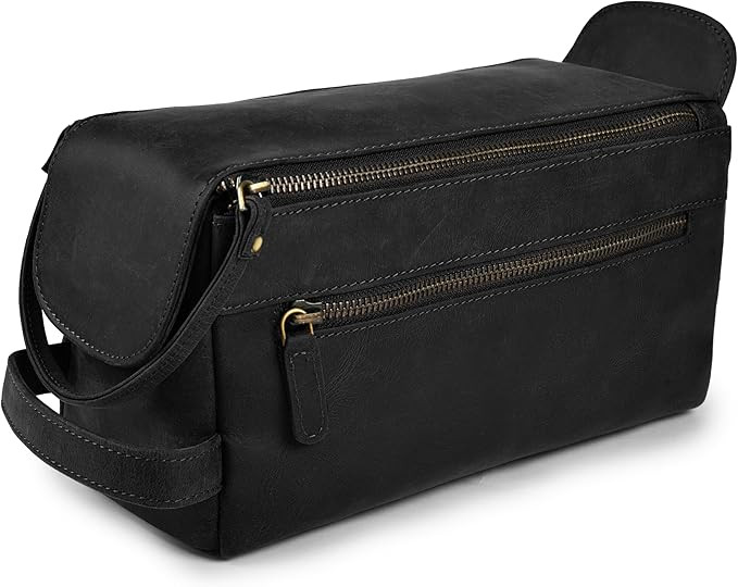 LEATHER VILLAGE Premium Leather Travel Toiletry Bag - Water-Resistant Dopp Kit for Toiletries, La... | Amazon (US)