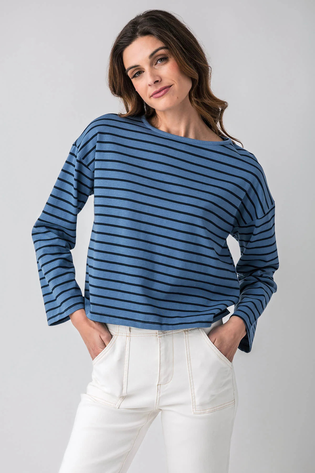 Mod Ref Striped Long Sleeve Boatneck Top | Social Threads
