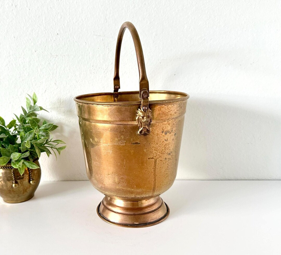 Vintage Dutch Brass Bucket With Lion Heads and Handle - Etsy | Etsy (US)