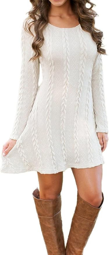 Mansy Sweater Dress for Women Cable Knit Ribbed A-Line Short Fitted Pullover Sweaters Dresses Fal... | Amazon (US)