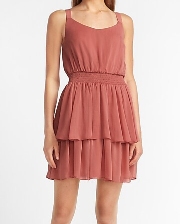 Tiered Ruffle Fit And Flare Dress | Express