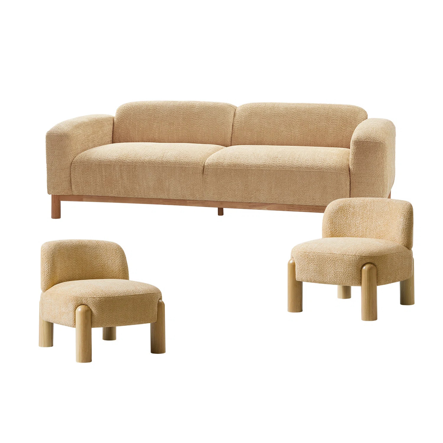 Willah Modern 3-Piece Boucle Living Room Set With Solid Wood Legs | Wayfair North America