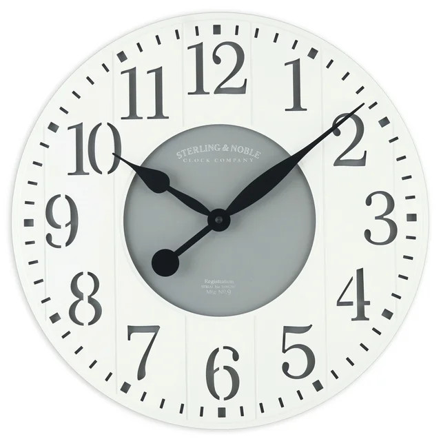 Mainstays Indoor Round 23.5" White and Gray Arabic Wainscot Farmhouse Analog Wall Clock | Walmart (US)