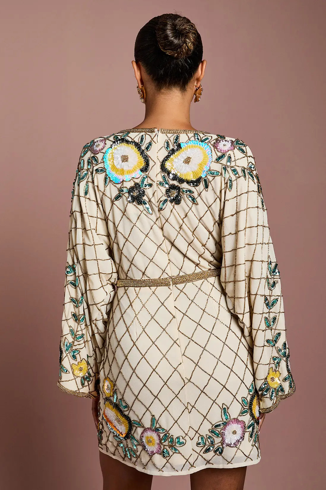 Champagne Coast Petite Wrap Top Floral Embellished Mini Dress | Boohoo | Boohoo.com (UK & IE)