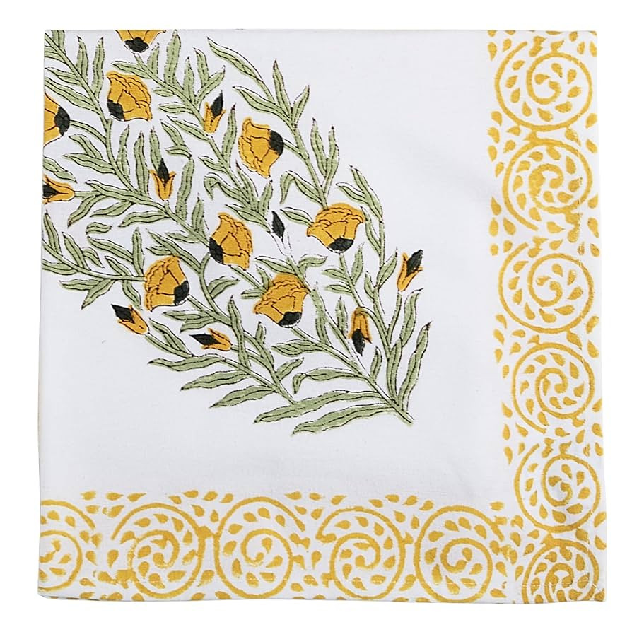 Block Print Cloth Napkins Set of 6 - Washable Reusable Dinner Napkin, Spring Summer Floral Farmho... | Amazon (US)