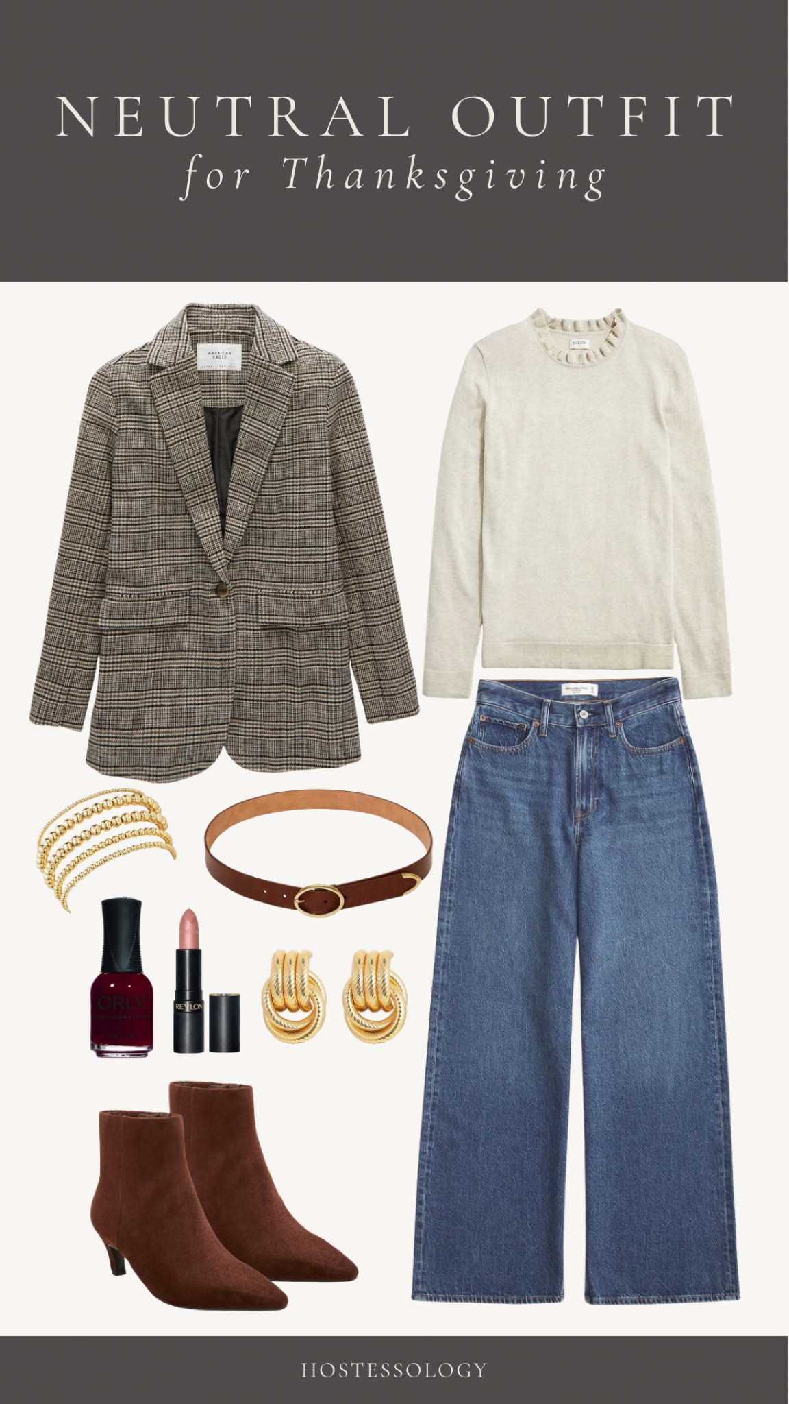 Neutral Thanksgiving outfit 🦃 including wide leg jeans, ruffle neck sweater, blazer, & suede ankle boots 🤎

#LTKOver40 #LTKStyleTip #LTKMidsize