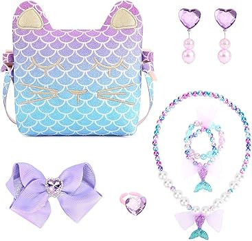 mibasies Purse for Little Girls Dress Up Jewelry Pretend Play Kids Accessories Mermaid Gifts | Amazon (US)
