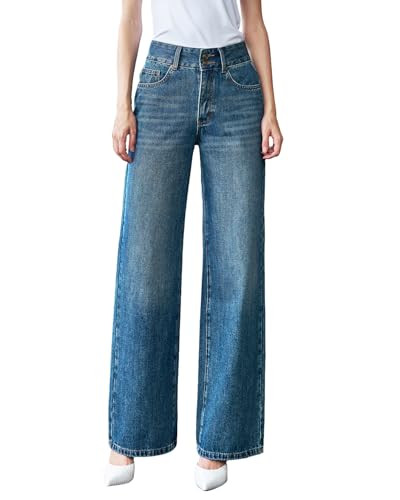 Women’s High Waisted Baggy Jeans – Stretchy Wide Leg Tummy Control Straight Leg Denim Pants T... | Amazon (US)