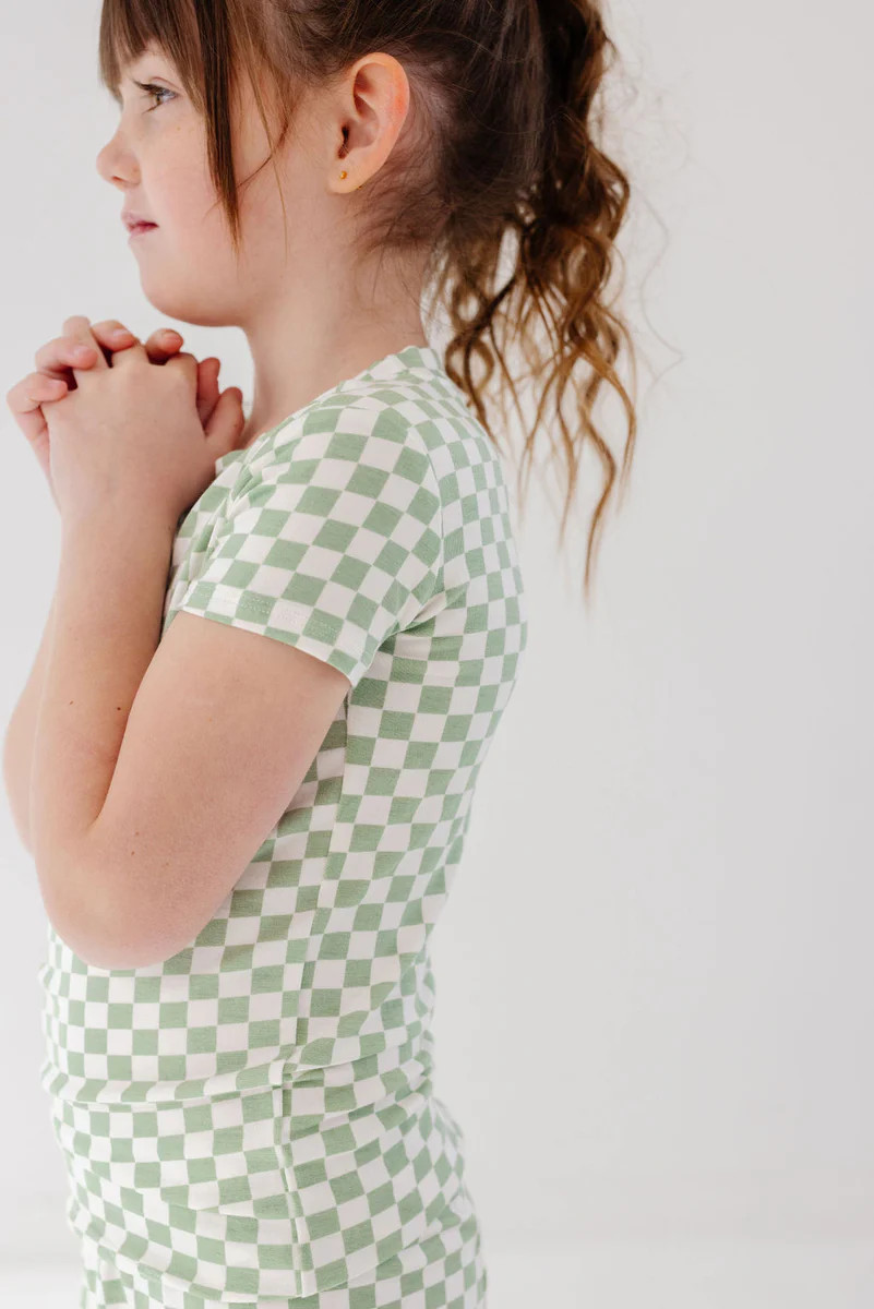 Short Sleeve PJ Set in Fern Chequer | Plain Jane