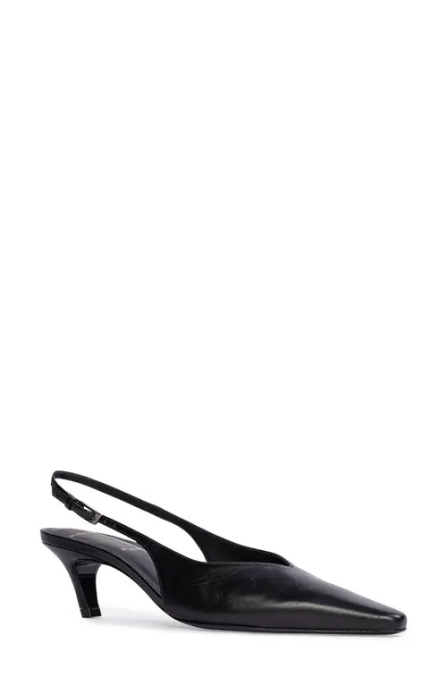 BLACK SUEDE STUDIO Lou Slingback Pointed Toe Kitten Heel Pump in Black Nappa Leather at Nordstrom, Size 7Us | Nordstrom