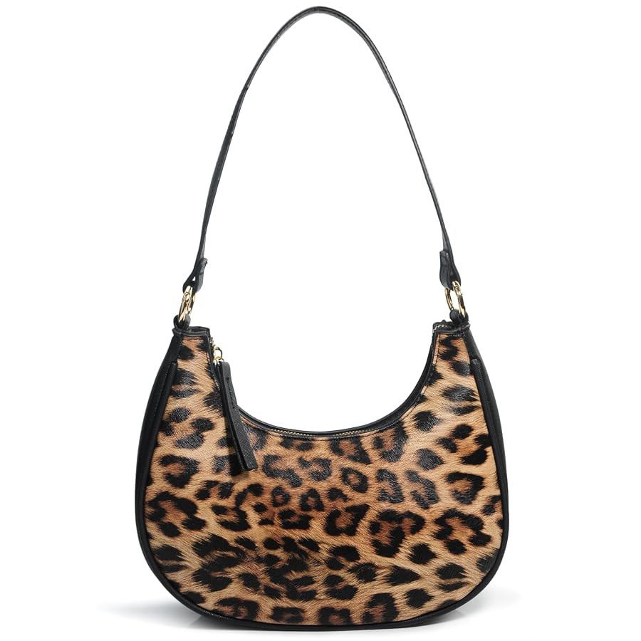 Crescent Shoulder Bag for Women Leopard Print Vegan Leather Crossbody with Chain Strap Underarm P... | Amazon (US)