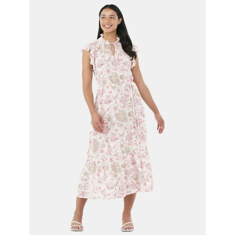 Time and Tru Women's Flutter Sleeve Midi Dress, Sizes XS-XXXL | Walmart (US)