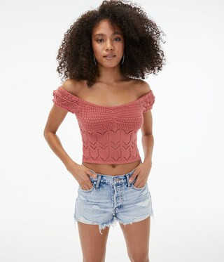 Crocheted Off-The-Shoulder Crop Top | Aeropostale
