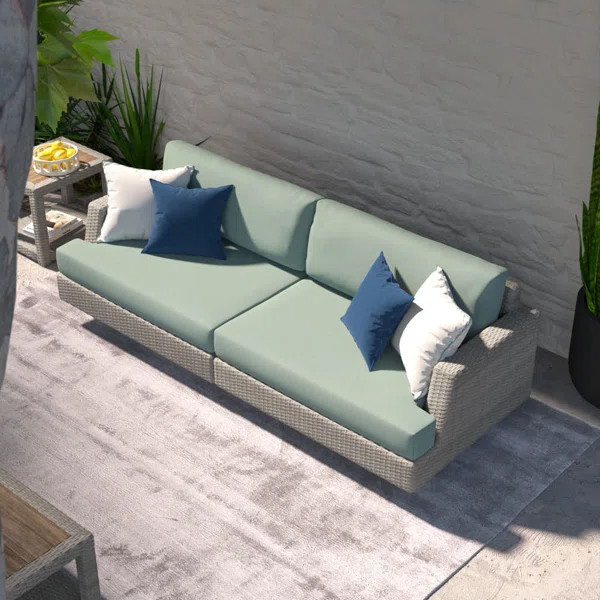 Ehrenfried 96'' Wicker Outdoor Patio Sofa with Sunbrella® Cushions | Wayfair North America