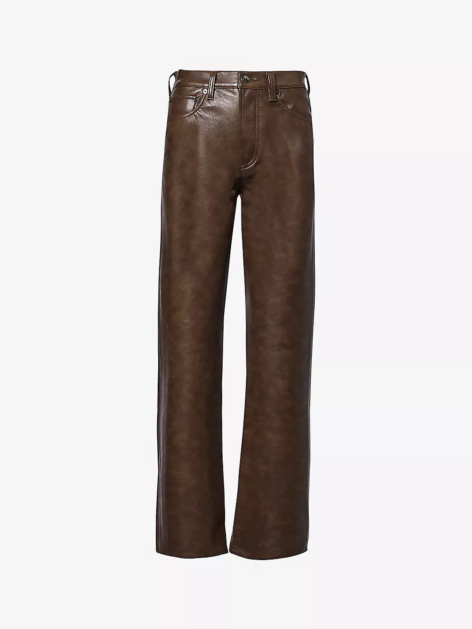 AGOLDE Sloane straight-leg mid-rise recycled leather-blend trousers | Selfridges