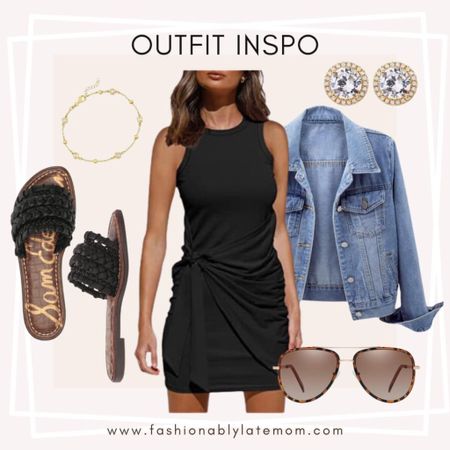Outfit inspo! 
Fashionablylatemom 
Dress 
Jean jacket 
Sunglasses 

#LTKstyletip #LTKshoecrush