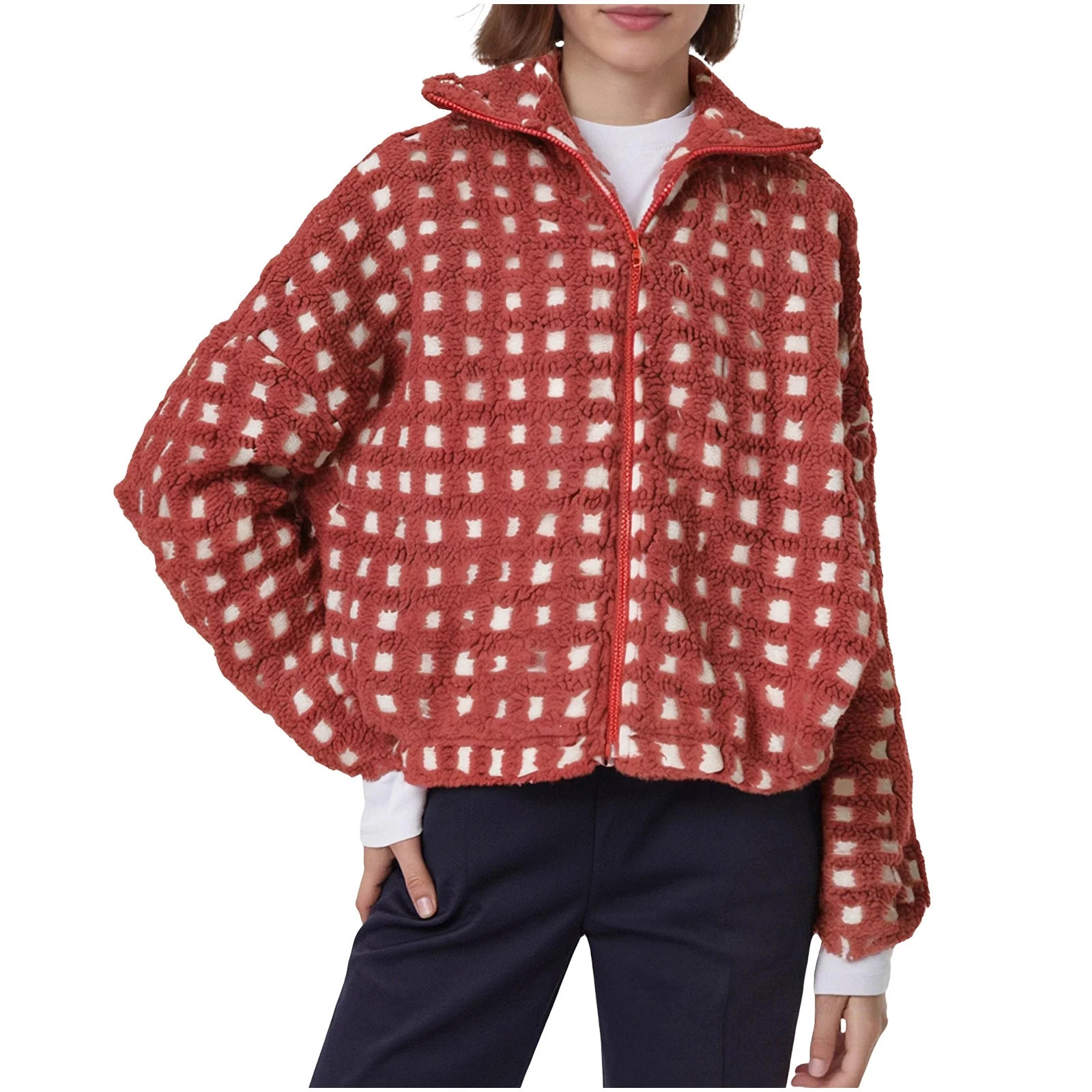 Nfurl Womens Plaid Fleece Jackets 2025 Fall Fashion Long Sleeve Zip Up Jacket Causal Outerwear Lo... | Walmart (US)