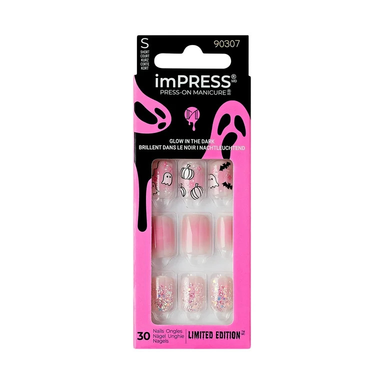 KISS imPRESS Press-On Manicure Halloween, Pink, Short Length, 'Bad Bone', Square Shape, 33 Ct. | Walmart (US)