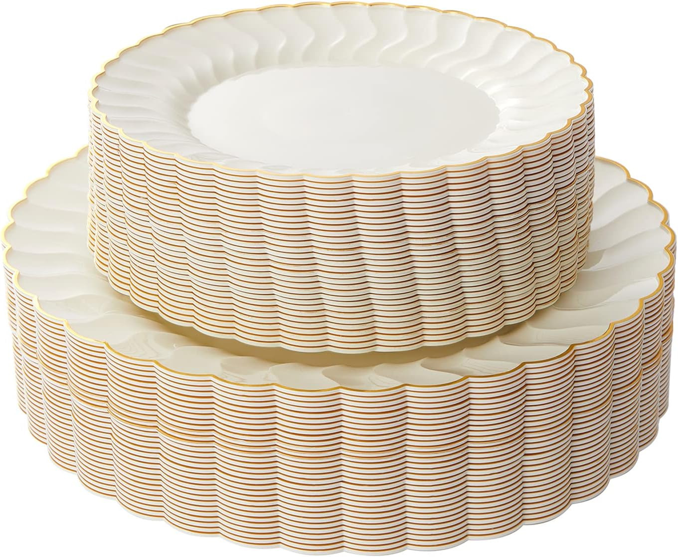 Lullaby 60 Pack Ivory Plastic Plates with Gold Rim, Plastic Plates Disposable, Elegant Plates Inc... | Amazon (US)
