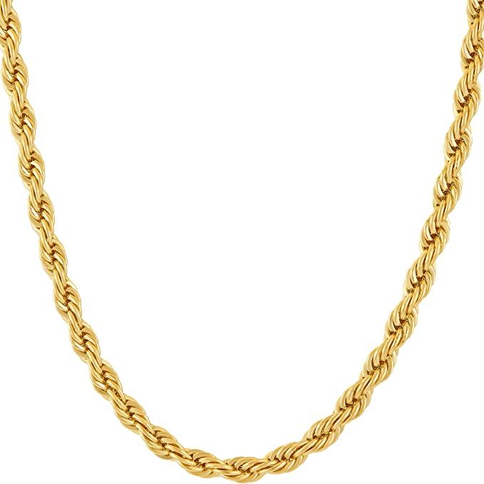 LIFETIME JEWELRY 5mm Rope Chain Necklace 24k Real Gold Plated for Men Women Teen | Amazon (US)
