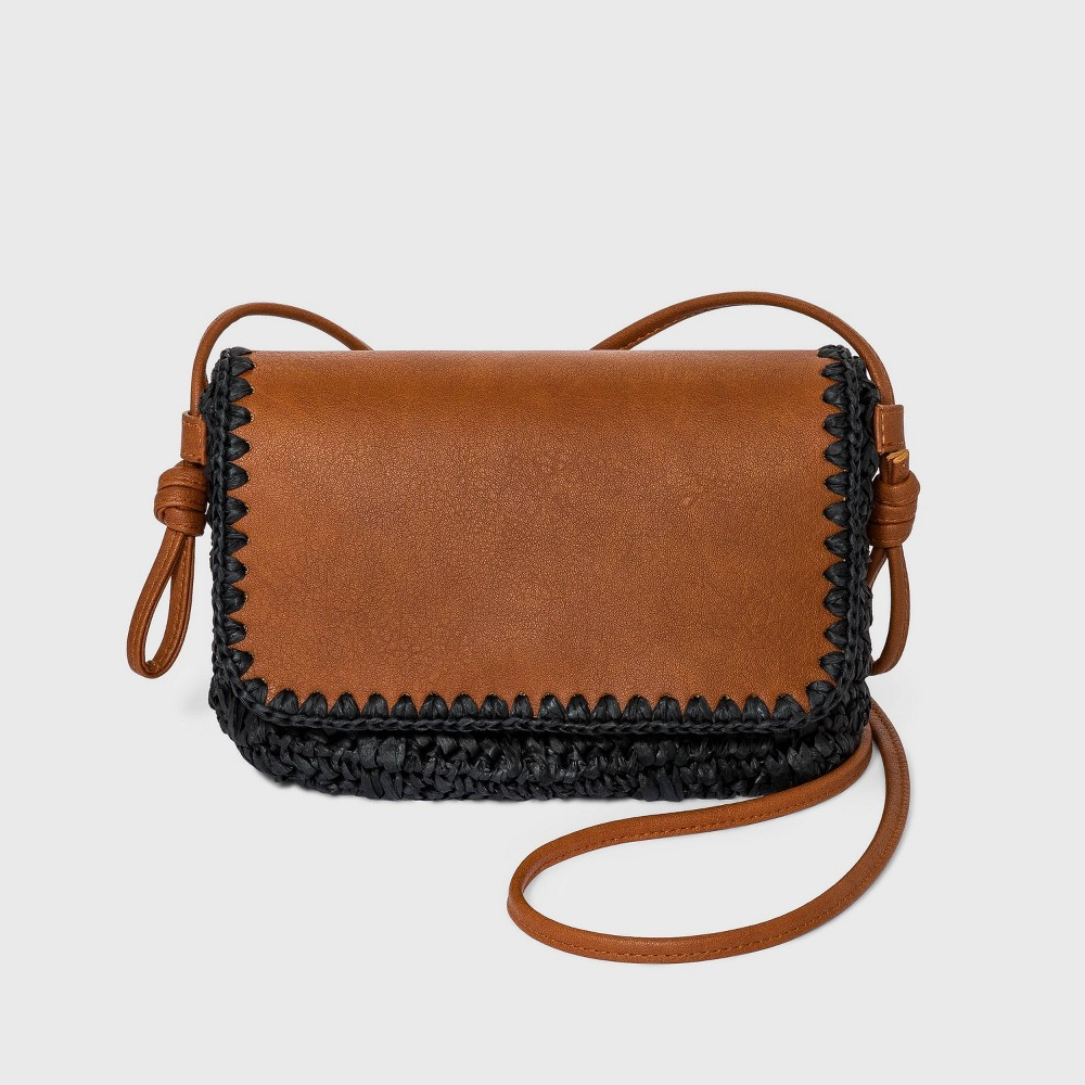 Straw Flap Magnetic Closure Crossbody Bag - Universal Thread Brown/Black | Target