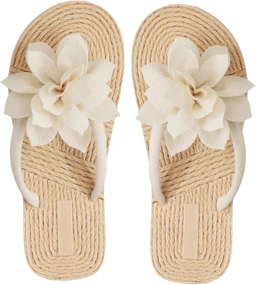 OYOANGLE Women's Applique Decor Open Toe Flip Flop Sandals Casual Outdoor Flat Slippers | Amazon (US)