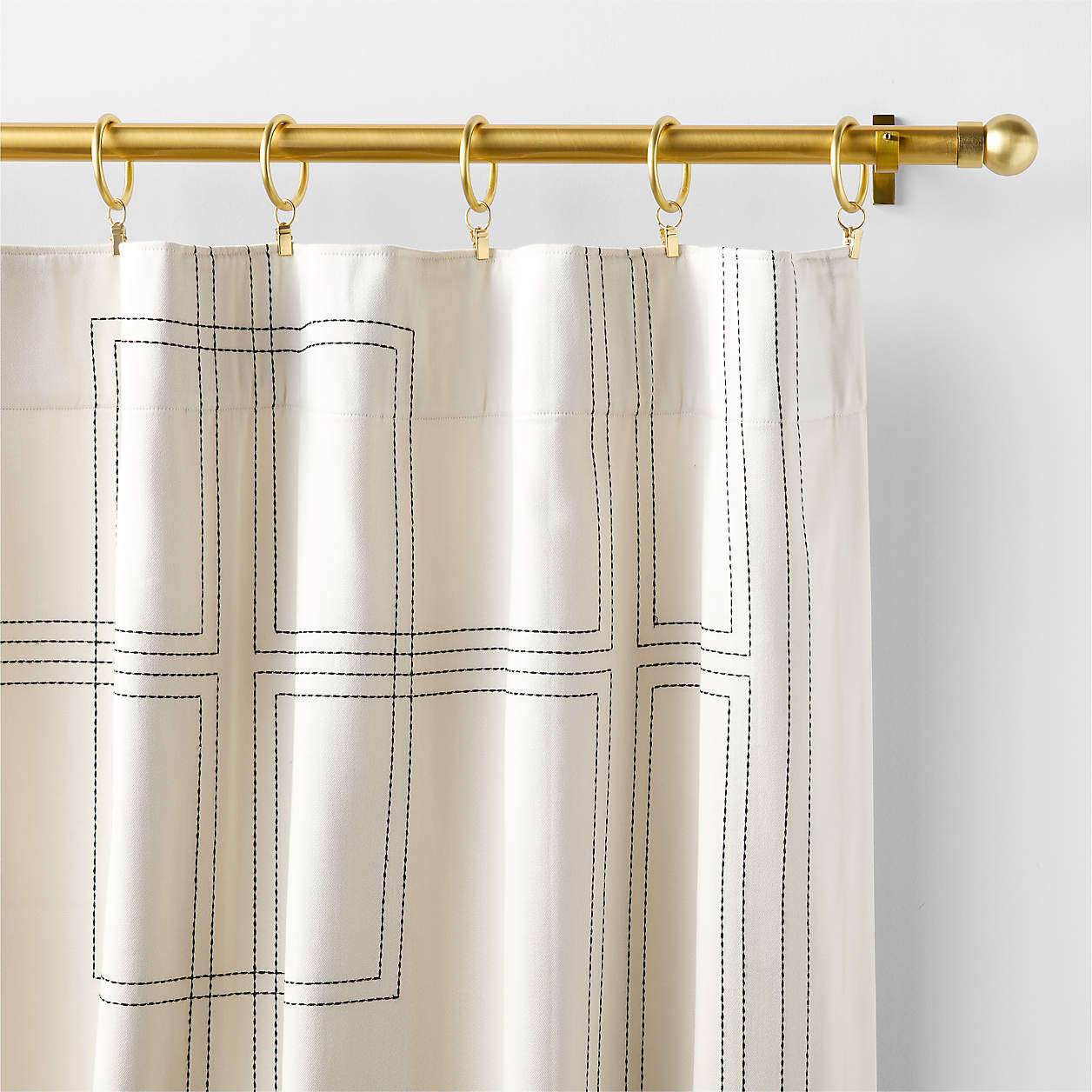 Embroidered Craftsman Ivory/Midnight Navy Organic Cotton Sateen Window Curtain Panel 52"x84" | Cr... | Crate & Barrel