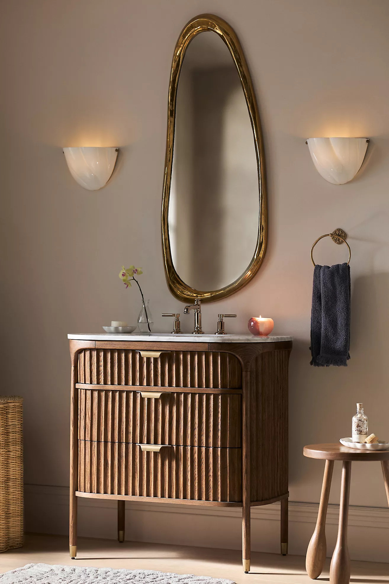 The Isla Marble-Top Fluted-Wood Single-Bathroom Vanity | Anthropologie (US)