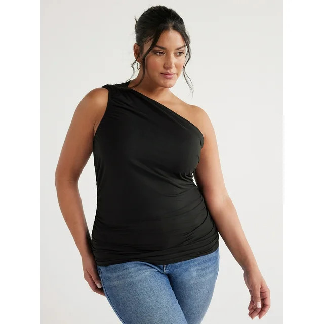 Sofia Jeans Women's and Women's Plus One Shoulder Ruched Top, Sizes XS-5X | Walmart (US)