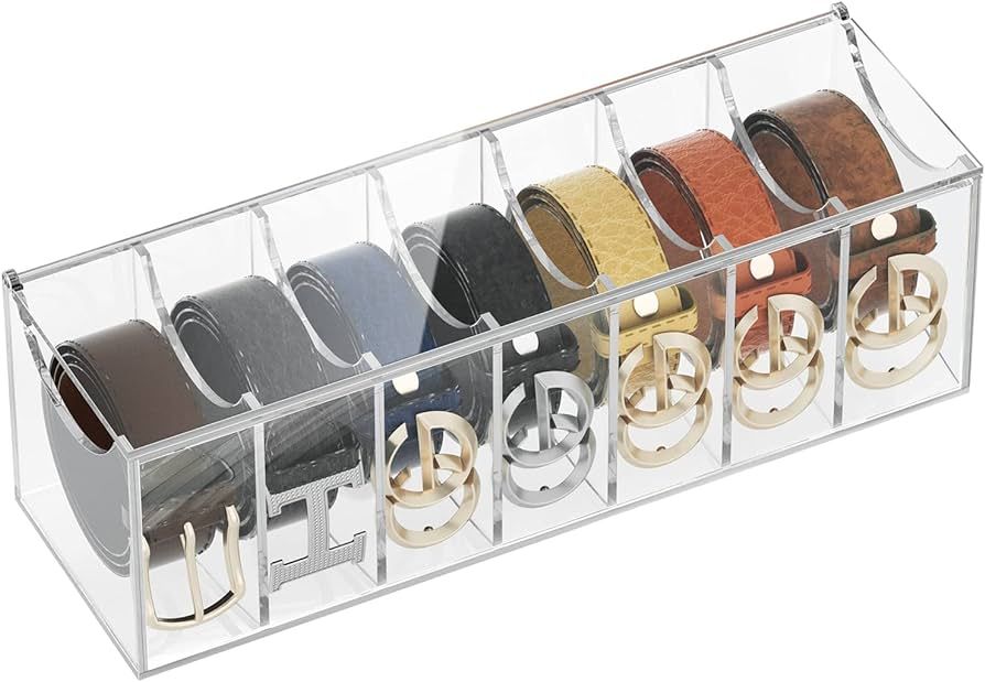 Belt Organizer for Closet - Acrylic Belt Storage Holder for Home, Comes with Dust Cover, 7 Compar... | Amazon (US)