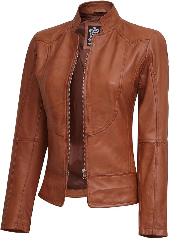 Fjackets Women Motorcycle Cropped Leather Jackets - Biker Asymmetrical Leather Jackets | Amazon (US)