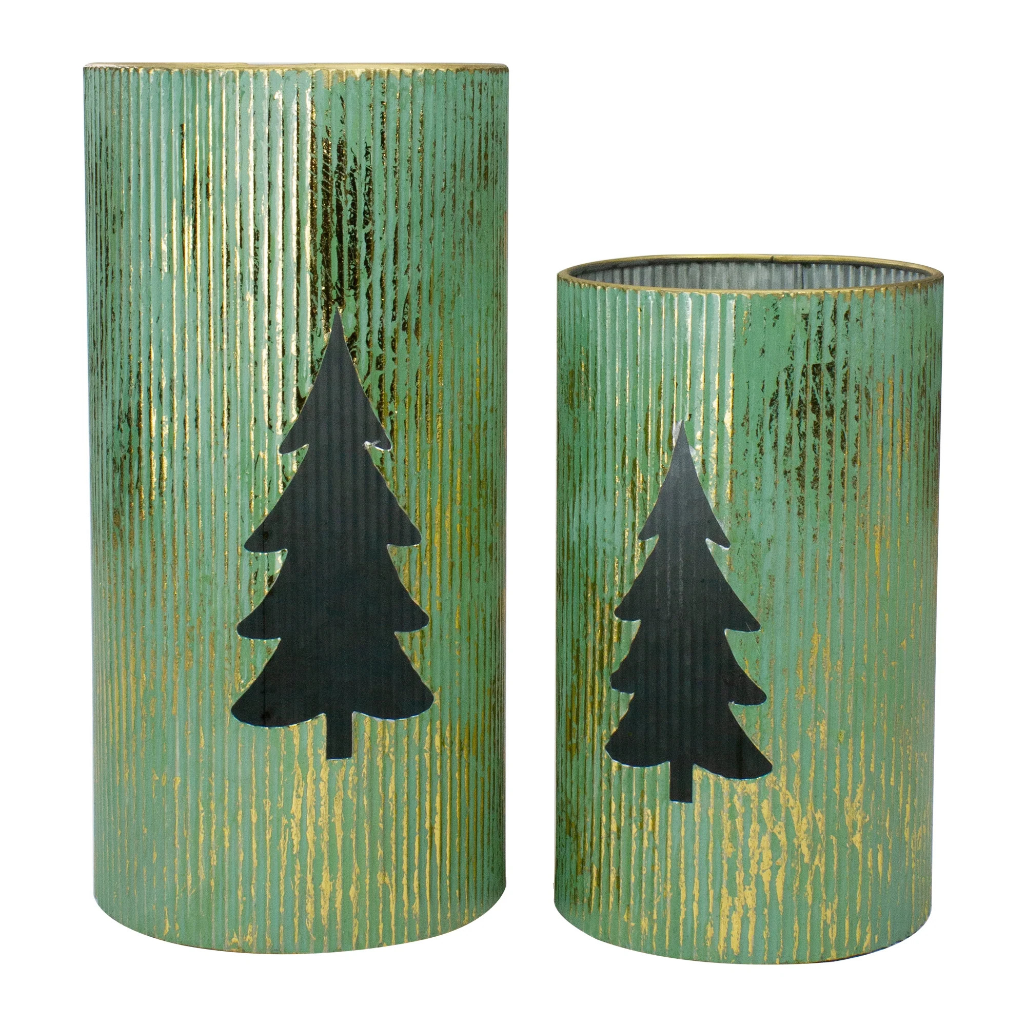 Northlight Rustic Christmas Tree Candle Lanterns - 12" - Green and Gold - Set of 2 - Walmart.com | Walmart (US)