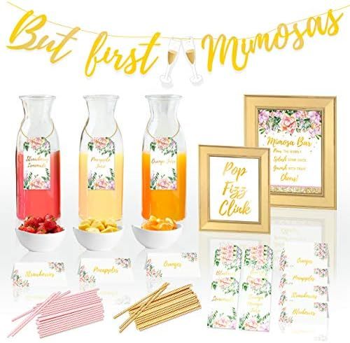 COTIER Preprinted Mimosa Bar Supplies Decorations Kit - Mimosa Bar Sign, But First Mimosas Banner... | Amazon (US)