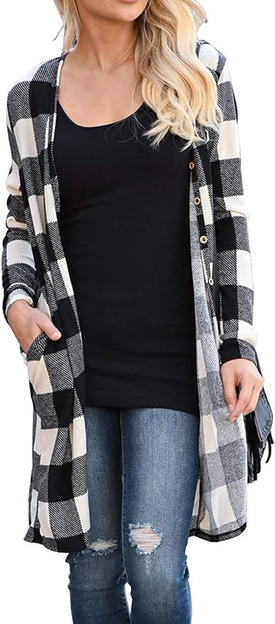 Dressmine Women's Long Sleeve Open Front Cardigan Casual Print Knitted Maxi Sweater Coat Outwear | Amazon (US)