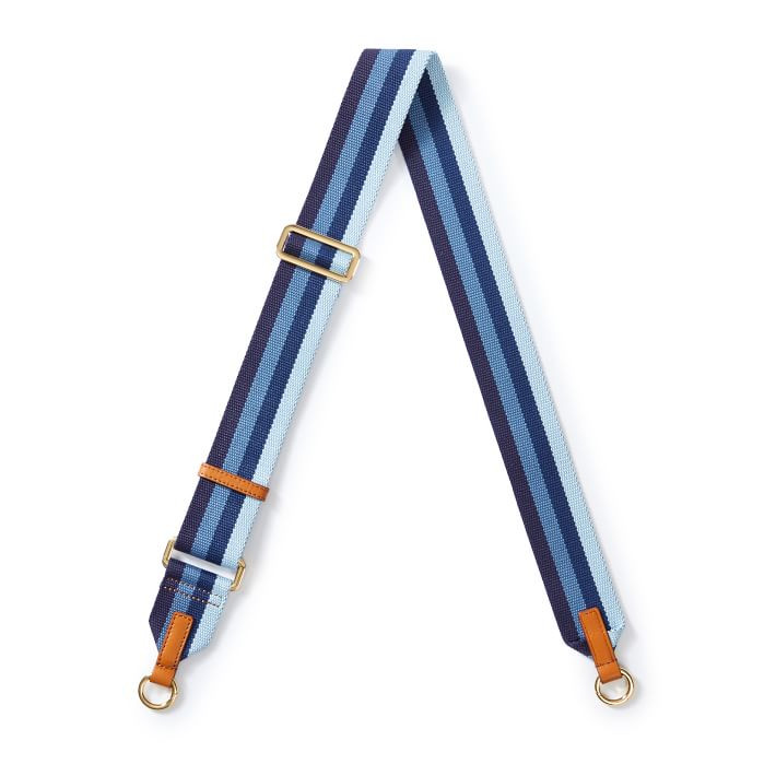 Adjustable Twill Crossbody Strap with Rings, 4 Stripe, Blue | Mark and Graham