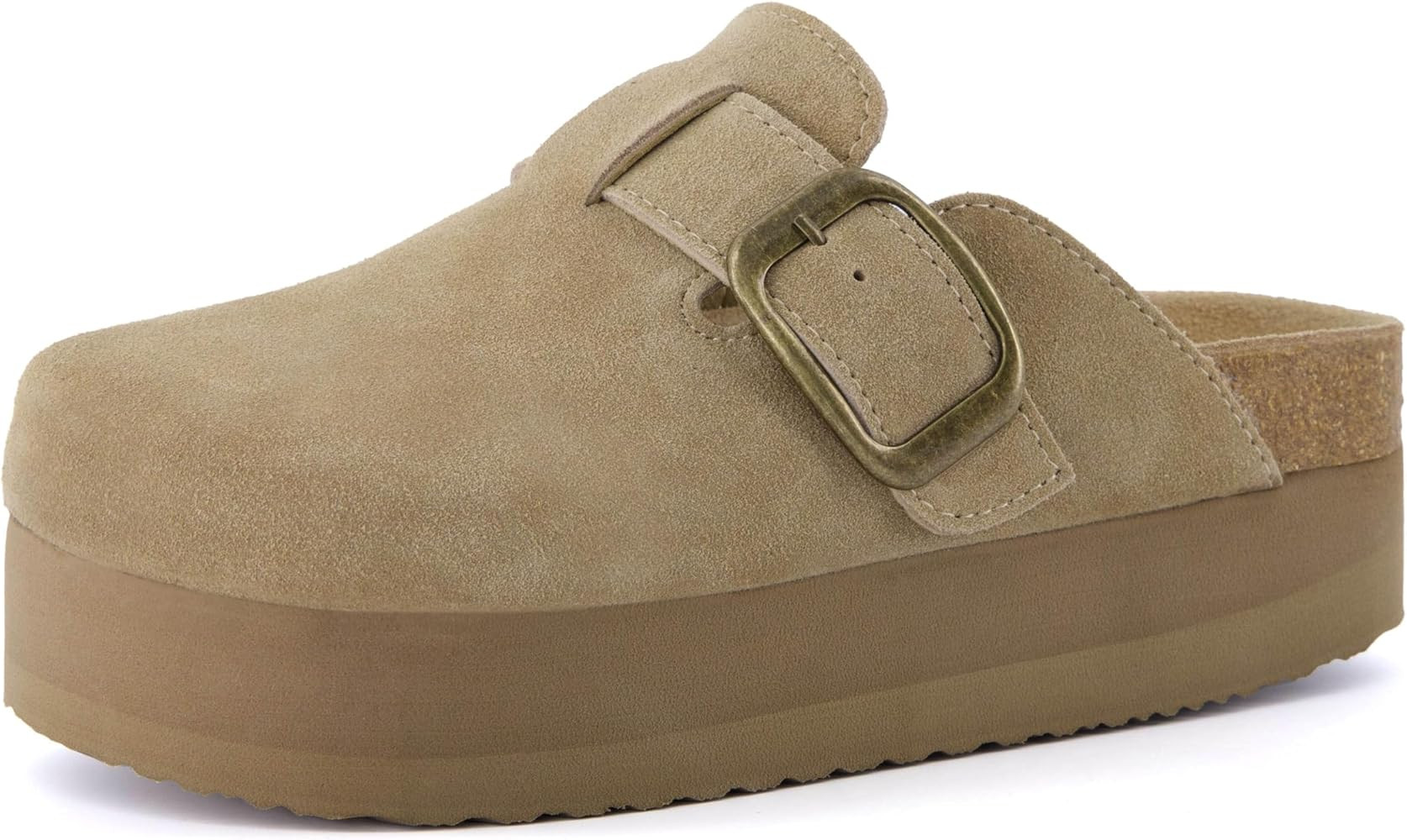CUSHIONAIRE Women's Granola *Previous Buckle Issue Fixed* Genuine Suede Cork Footbed Platform Clo... | Amazon (US)
