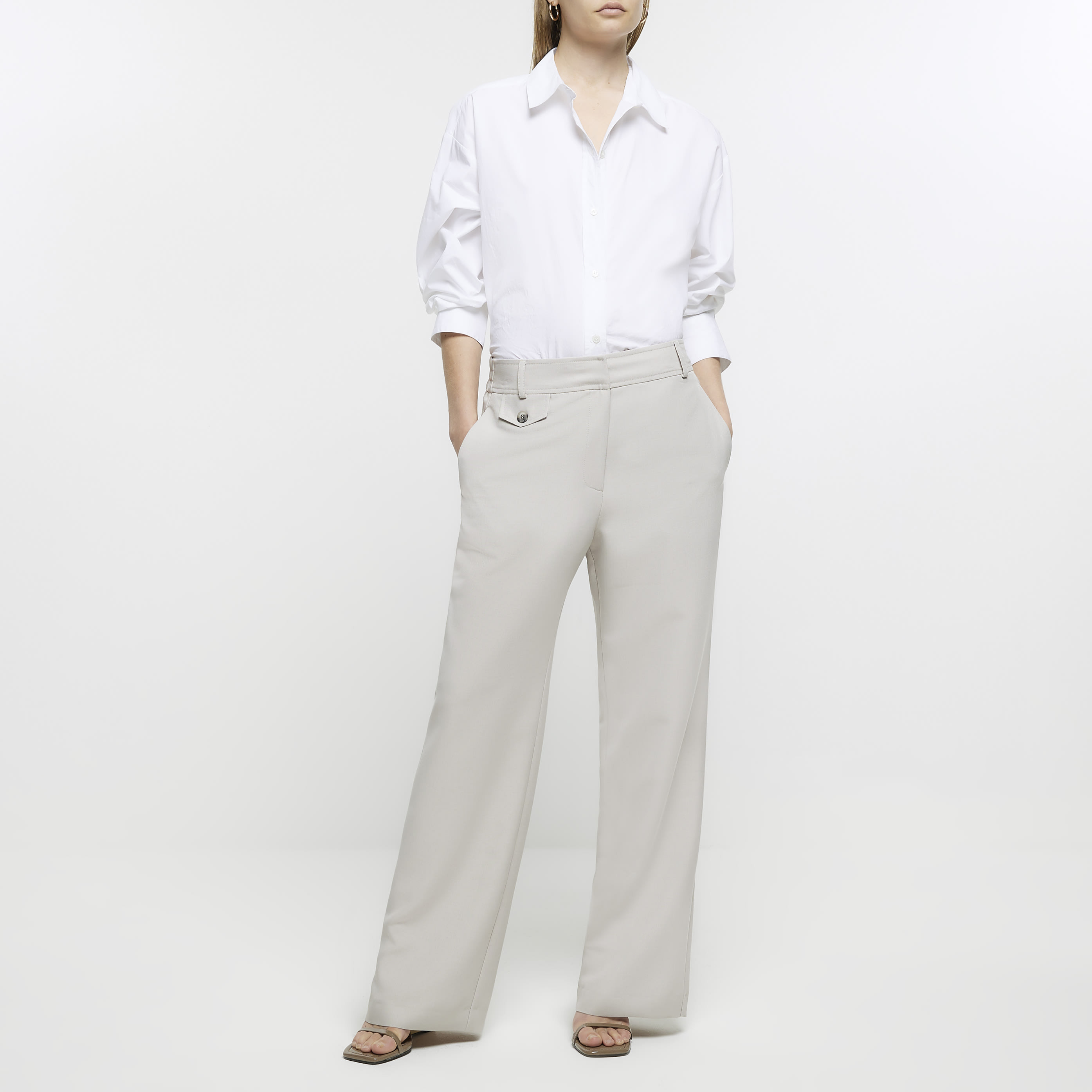 River Island Womens Grey Wide Leg Trousers | River Island (UK & IE)