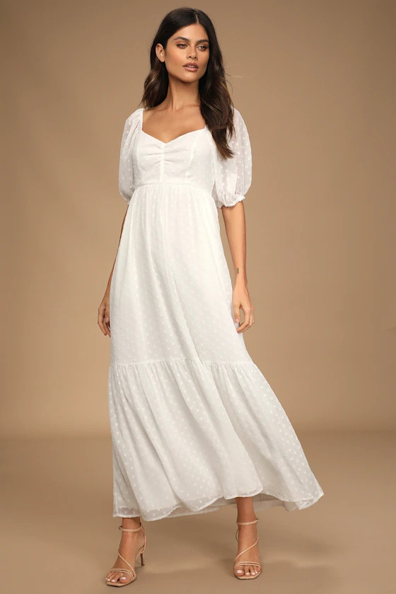 Truly Angelic White Swiss Dot Puff Sleeve Maxi Dress | Lulus (US)