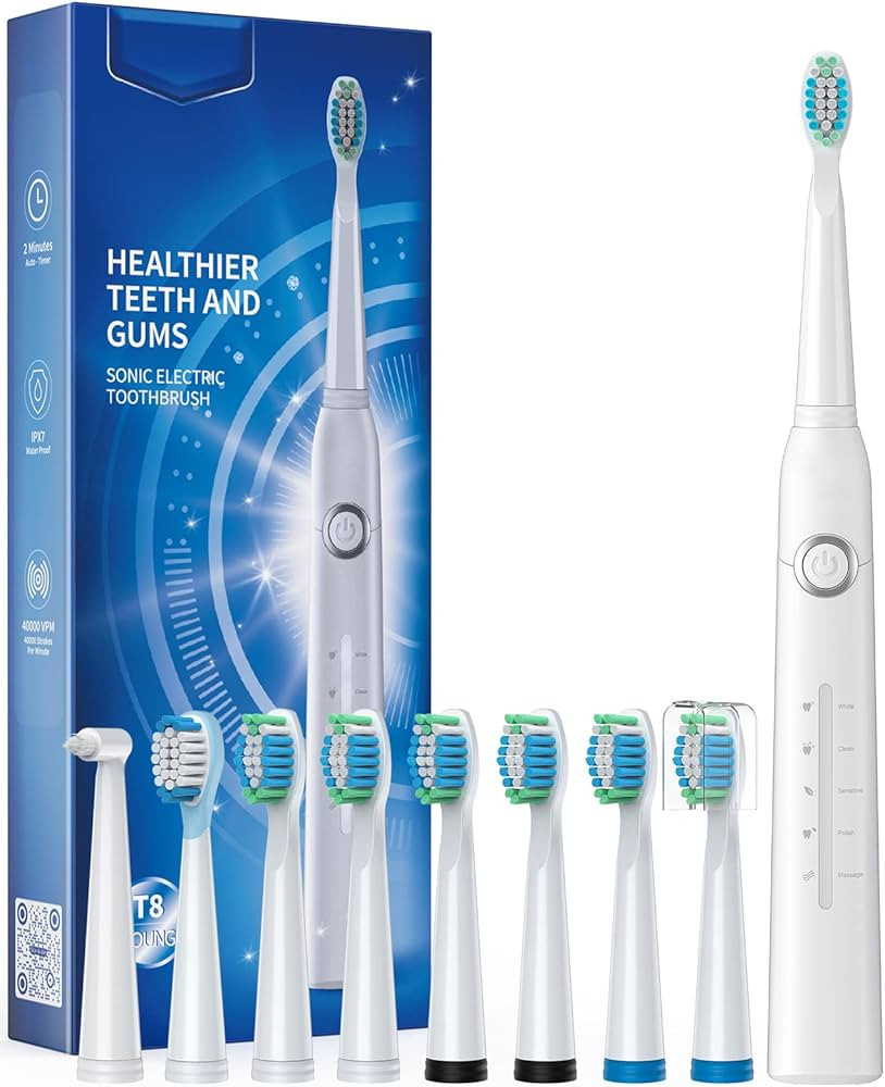 TEETHEORY Electric Toothbrush for Adults with 8 Brush Heads, Sonic Electric Toothbrush with 40000... | Amazon (US)