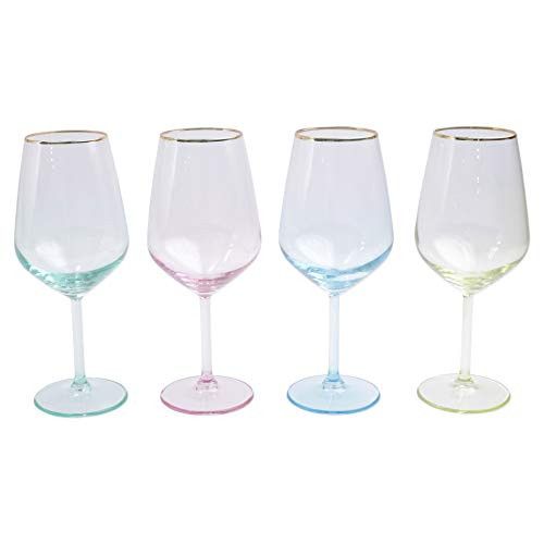 Vietri Viva Rainbow Assorted Wine Glasses, Set of 4, 15 oz, Luxury Wine Glasses, Modern Glassware | Amazon (US)
