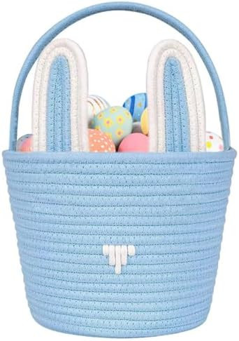 Large Easter Basket with Gift Bags and Ribbons, Easter Bunny Basket for Kids, Woven Cotton Rope B... | Amazon (US)
