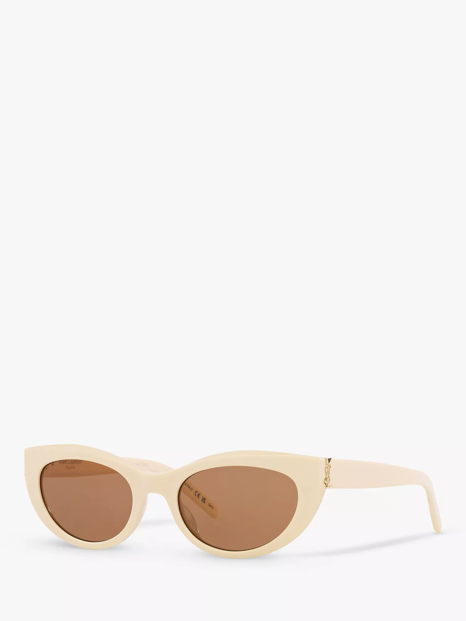 Yves Saint Laurent YS000478 Women's Oval Sunglasses, Ivory/Brown | John Lewis (UK)