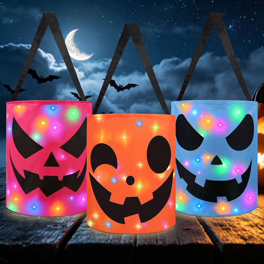 CCINEE 3Pcs Light Up Halloween Trick Or Treat Bags, Halloween Candy Bucket for Kids LED Glow In T... | Amazon (US)